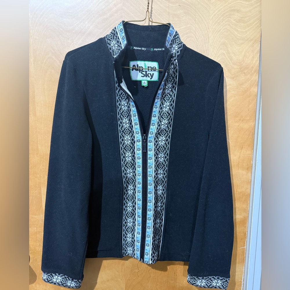 Alpine Black Sweater with Blue Patterned Trim